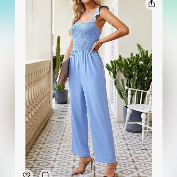 *NEW* XXL Jumpsuits  Boho Spaghetti Straps Ruffle Sleeve Wide Leg w/Pockets - Picture 2 of 4